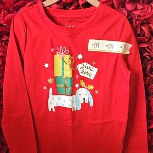 Cat & Jack NWT Girls Red Long Sleeve Shirt with Dog Print Size 6/6X